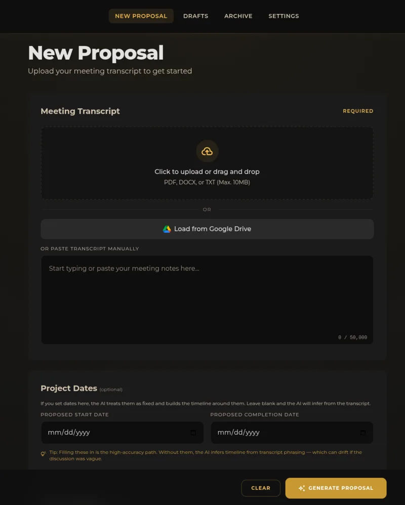 Lumos proposal generator interface