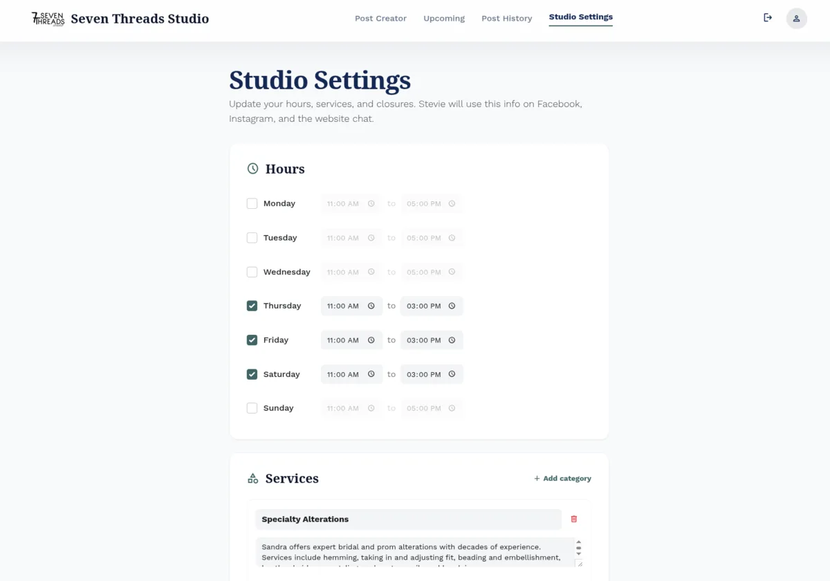 Seven Threads Studio dashboard built by LogicPros