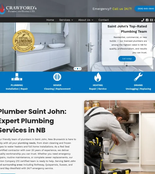 Plumbing and heating contractor website design for Crawford's - LogicPros